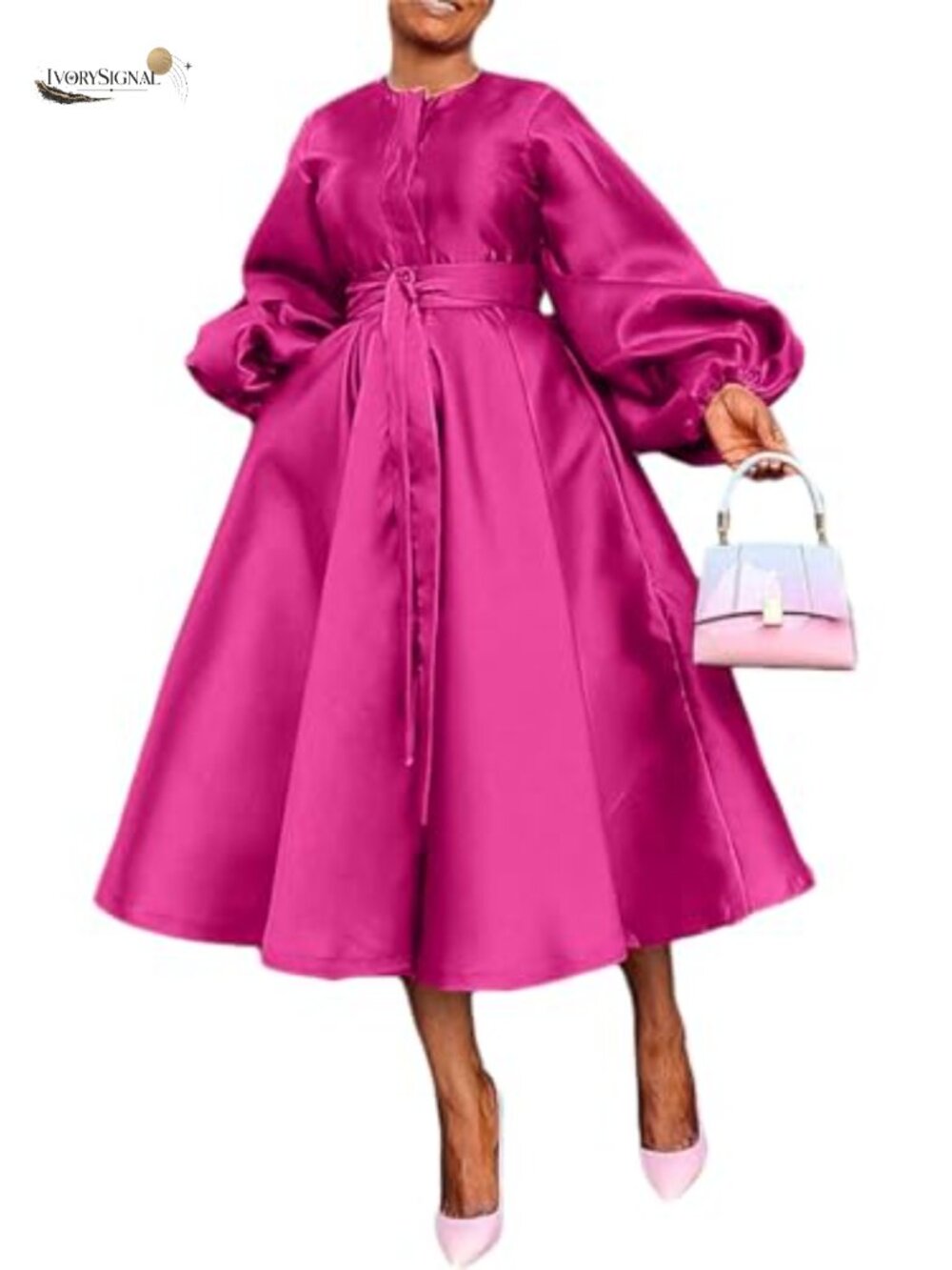 Satin Long Sleeve Maxi Dress Semi Formal A Line Flowy Button Back